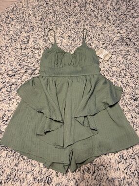 Altar'd State Olive Green Ruffle Romper